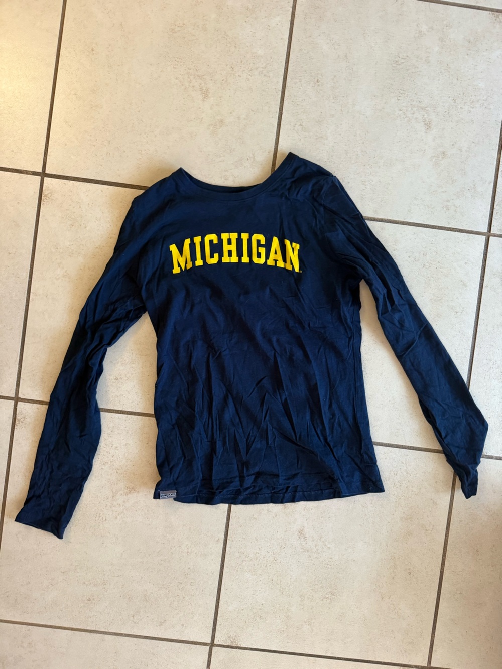 Michigan Relaxed Fit Long Sleeve Navy Shirt with Yellow Logo